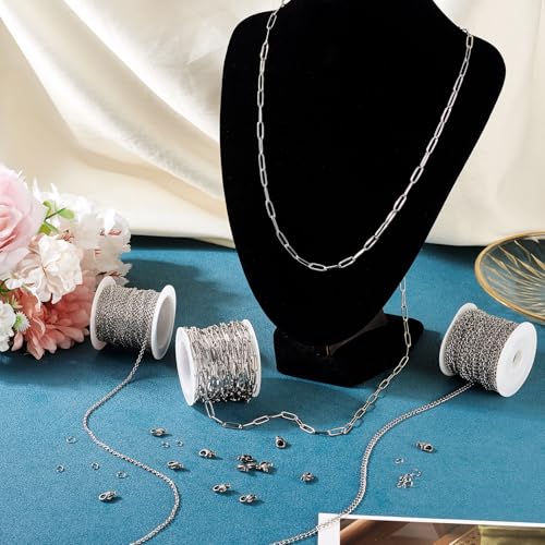 3 Rolls 5M Roestvrij staal Paperclip Kettingen Metalen Oval Link Kabel ketting Twisted Curb Kettingen met Jump Rings Klauw sluiting voor DIY armband ketting sieraden maken 3