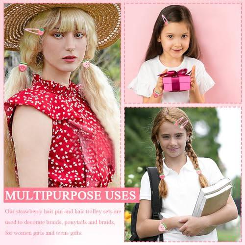22 st. Strawberry Hair Clip en Hair Bands Set Metalen Snap Roze Decoratieve schattig Sweet Bangs Clip Aardbeien Accessoires Fruit Haarspeld voor vrouwen meisjes en tieners Gifts 3