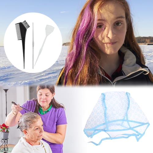 14 st haren Marker set, 6 st wegwerpbare Enamel Cap met 4 Plastic haak haken 2 haken en 2 haarkleur penselen, haarkleur, highlighter cap voor salon, thuis, DIY Haarverven 5