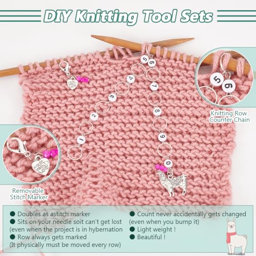 2 st alpaca brei rij tellers kettingen, 2 st. hart mesh marker acryl kralen rij teller kettingen rij tellen accessoires met beugel ring voor het naaien van haken tracking 4