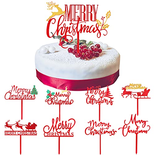 9 stuks Kersttaart decoratie set acryl rood Vrolijk kersttaart toppers met verschillende patronen cake tops Kersttaart topper taart stok Kersttaart decoratie voor Kerstmis feest etc