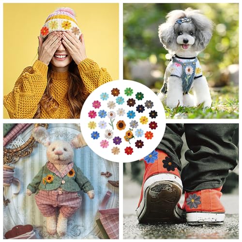 Verpakking van 32 Appliques Patches Decoratieve geborduurde patches Applique set gemengde kleur Daisy zonnebloemen ijzer op patches Naaien Bloem Reparatie Patch voor DIY 4