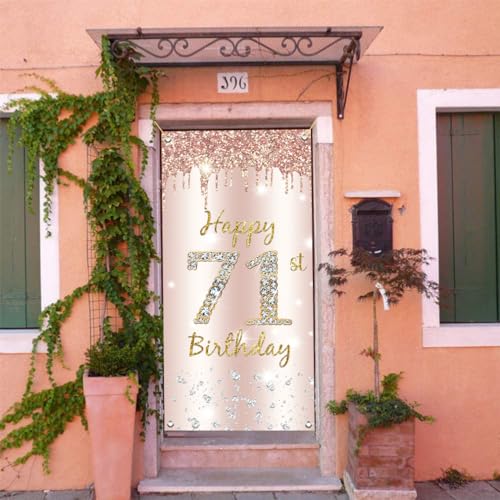 71ste verjaardag decoratie vrouwen, gelukkig 71ste verjaardag deur Banner Rose Gold,71st Verjaardag Stof Tekenposter Deur Decoratie,71e Verjaardag Achtergrond Banner Dames,Birthday Party Welkom Teken 5