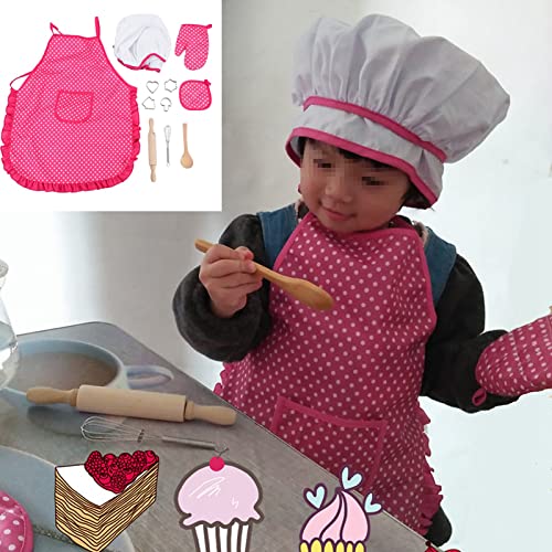 Kookset voor kinderen doe-het-zelvers bakpak speelgoed set doen alsof speelkleding apron handschoenen hoed fornuis, roze, 24*21cm, roze