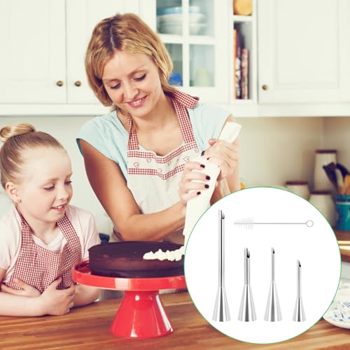 4 gebakjes sproeiers, roestvrij staal, cupcake vulling, spuit, mondstuk voor crème, bakaccessoires, gebak tube gereedschap, met reinigingsborstel 5