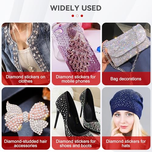 Warme bevestiging set - 3 x strass boxen, 9 bevestigingen en metalen standaard voor stof/leer