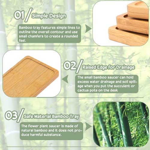 4 st Bamboo Trays, Duurzame Rechthoekige Bamboe Plant Pot Saucers, Kleine Bloem Pot Dish, Tray, Succulent Plant, Cactus, Bonsai Bloem (17.5 * 9 * 1cm) 3