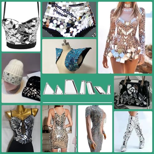120 st. 7 stijlen Naaispiegel Rhinestones, Acryl spiegel Naaikralen Flat Terug Spiegel Pieces met gat onregelmatige spiegel Losse kralen voor naaien Craft DIY 5
