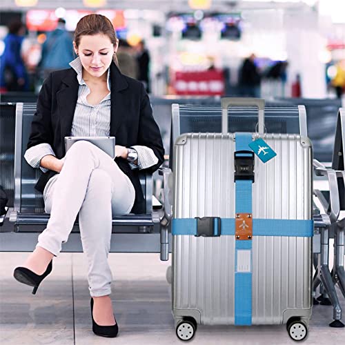 Eowppue Bagagegordel, gepersonaliseerde verstelbare bagageriemen met trunkhanger, bagageband met adresplaat, bagageveiligheid (2 stuks, Sky Blue) 5