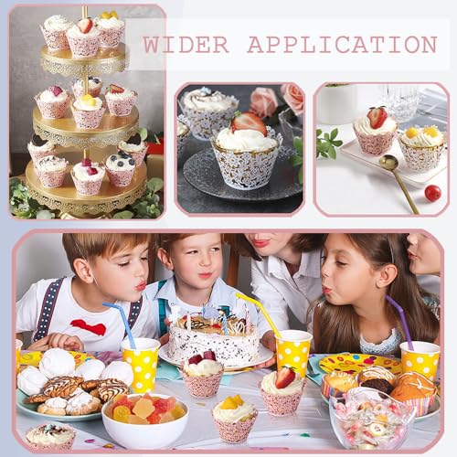 60 st cupcake wrappers, kant cupcake liners, artistiek bakken cake papier kopjes parel kant filigrae bruiloft cupcake wrapper laser gesneden cupcake gevallen voor verjaardag bruiloft 4
