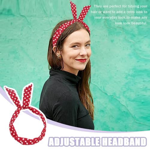 6 st Polka Dots Headbands Leuke Polka Dots Bow Head Wrap Hair Accessoires Multicolor Non-Slip Twisted Headscarf Rabbit Ear Retro Print Headbands voor meisjes Vrouwen (6 5