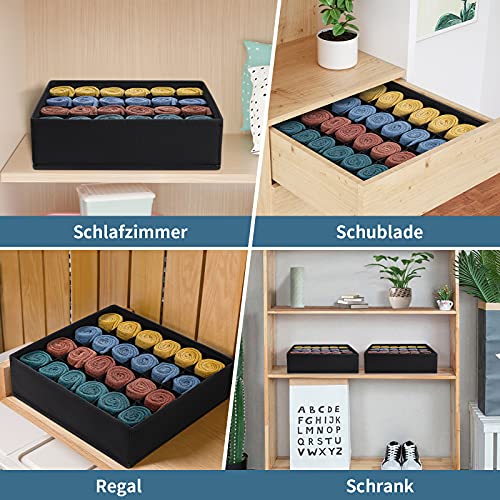 2 Stuks Opbergboxen voor Sokken en Ondergoed, 24 Cellen Opvouwbare Dozen (Opvouwbare Doos, Lade Dividers, Lade Organizer Fabric Boxen voor het houden van Sokken (Zwart) 4