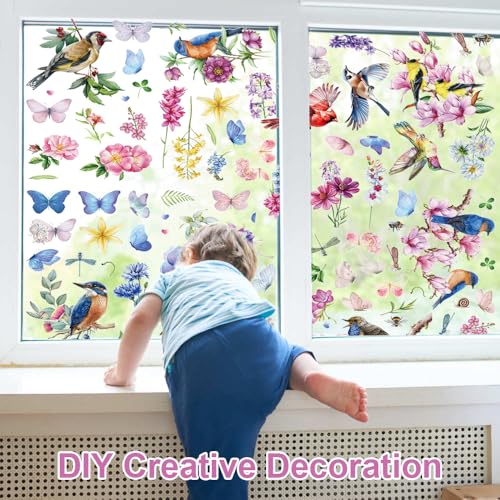 9 Vellen Venster foto's, Dubbelzijdige Venster Stickers Vogel, Glazen Venster Deuren Venster Stickers, Lente Zomer Wilde Bloemen Venster, Venster Foto's Lente, Voor de lente Decoratie 4