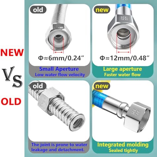 2 stuks 304 roestvrij staal gegolfde slang, 80 cm flexibele buiscontactoren, G1/2 "vrij warm en koud water inlaatpijp, voor boiler 4