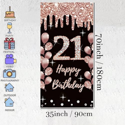 21e verjaardag decoratie voor meisjes gelukkig 21e. Verjaardag Poster Deur Banner Zwart en Rose Stof Teken Muur / Deur Banner 21e Verjaardag Achtergrond Banne r Meisjes Verjaardag Party Welkom Teken 3