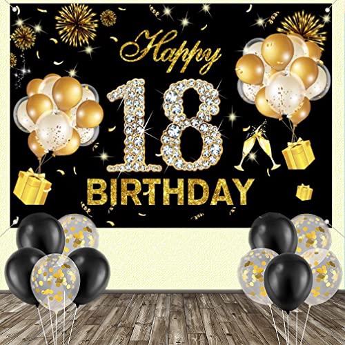 Verjaardag decoratie meisjes 18e verjaardag Banner zwart goud 18e verjaardag stof teken poster gelukkig 18e verjaardag achtergrond Banner meisjes verjaardag partij decoratie 3