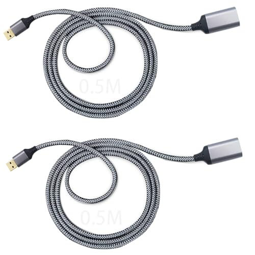 USB uitbreiding Kabel 50 cm USB 3.0 Uitbreiding USB Een man naar USB Een vrouwelijke Nylon uitbreiding Kabel voor kaartlezer, toetsenbord, Printer Etc (2 Pack, Grey)