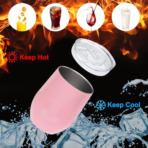 12 oz Sublimatie Glitter Wijnbeker, 2 stuks Roestvrij staal Dubbele wand Geïsoleerde Sublimatie Bekers met deksel voor wijn koffie Cocktails, Roze 4