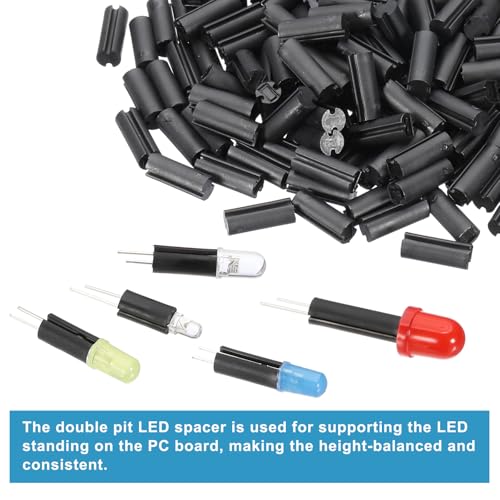 200 stuks LED-houder, 4 mm OD 4 mm hoge dubbele pit nylon lichtgevende diodehouder LED-lichtsolatie kolom PCB-montage ondersteuning voor LED-bescherming en bewaking, zwart 4
