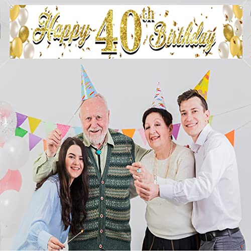Happy 40th Birthday Decoration Fabric Sign Poster 40 Years Old Garden Decoration Golden Ballon Garden Banner - 3m x 0,5m - Birthday Party Suips Outdoor and Indoor Welcome Sign 4