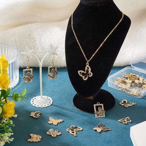 24Pcs Vlinder Strass Bedels Legering Emaille Vlinder Hangers Gouden/Zwarte Insect Sieraden Charm Voor Diy Ketting Oorbel Sieraden Maken, Emaille Stras
