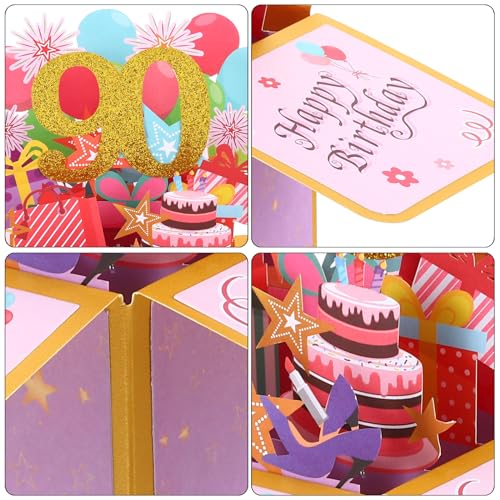 Verjaardagskaart 90e verjaardag, verjaardagskaart Cadeaukaart Grappig Gelukkige verjaardag Sweet 3D met wenskaart en envelop, gouden foil 5