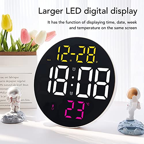 Digitale Wandklok, Ronde Digitale Wandklok Batterij-Operated, Reloj Digitale Pared 12/24 uur USB Powered Digitale Wandklok voor woonkamer 5