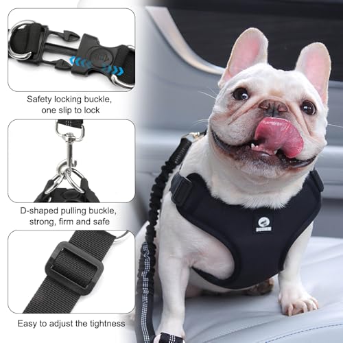 Hondentuig met veiligheidsgordel voor auto, zacht ademend mes, honden veiligheidsgordel voor auto, verstelbare elastische band, autostoelgordel honden, 53-74 cm, voor autostoel bevestiging (zwart, S 3
