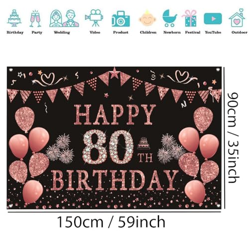 80e verjaardag decoratie voor vrouwen, roze glitter vlekken stof teken poster verjaardag feest decoratie, 80e verjaardag achtergrond banner vrouw, 80e verjaardag feest decoratie