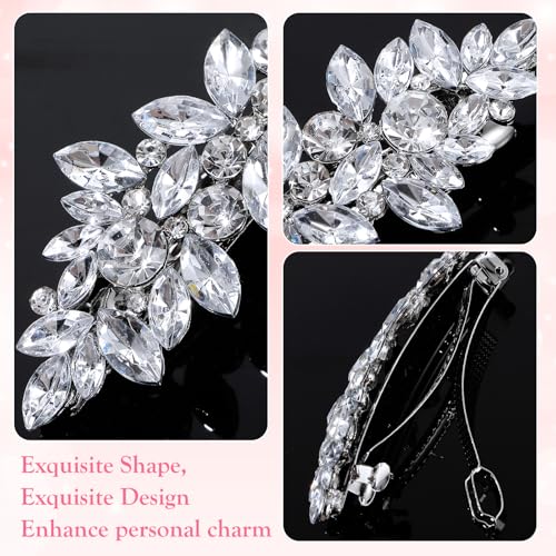 Rhinestone Hair Clips, Sparkling Crystal Barrettes, Mooie Bloem Pins Bruiloft Haar Accessoires, Silver Bruids Accessoires voor Vrouwen, Bruiloft, Bal, Lange(Rijnstenen) 3