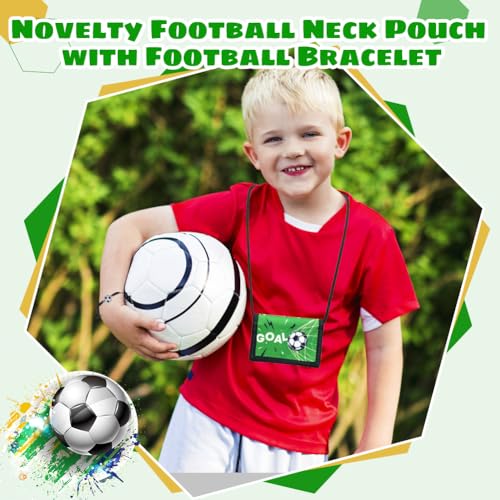 Kinderportemonnees voor jongens, Novelty Voetbal Neck Pouch Kids portemonnee met voetbal armband Trifold jongens portemonnee met munt zak kaart houders Lanyard Voetbal Cadeaus