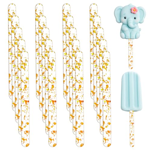 20Stuks Acryl Cake Sicle Sticks, Gold Glitter Popice Sticks, Herbruikbare Glitter Popice Mirror Ice Cream Stick voor DIY Candy Dessert Gifts Party Crafts Kunstprojecten (4.1 Inch)