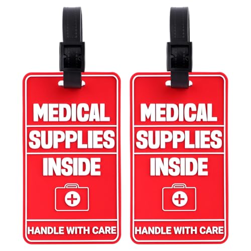 2st Medical Supplies Innerlijke Labels, Driedimensionale Design Medical Device Bagage Tag met informatiekaarten en 2sts Stevige banden voor verschillende reiskoffers of rugzakken