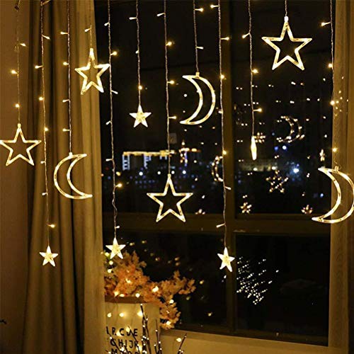Curtain Light Star Moon Window Lights Home Decoratie String verlichting voor slaapkamer woonkamer (Warm White 3,5m USB afstandsbediening)