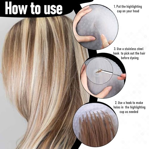 7 Stuks Siliconen Highlight Caps Siliconen haardop set Herbruikbare kap met gaten Haardop markeren met tasjes en naald voor haar Salon thuis Haarverf Accessoires 3