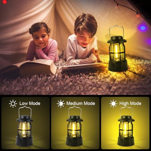 Retro Camping Lantaarns 2 Pack Portable Camping Lights Batterij Retro Camping Lamp IPX4 Waterdicht Vintage COB Hang Tent Lamp voor Tent Outdoor Wandeltuin Noodgeval 5