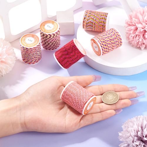 6 Rolls 4 Ply Poly Cotton Cord 1.5mm handgemaakt Macrame Touw Kleurrijke gevlochten draad voor DIY Craft String Wall Hangings Plant Hanger Chinese knopen, 4m/roll 5