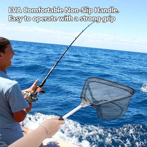 Telescopische landing net met antislip handvat voor roofvissen - met rubber en duurzaam Nylon Visnet, opvouwbaar, 53cm 4