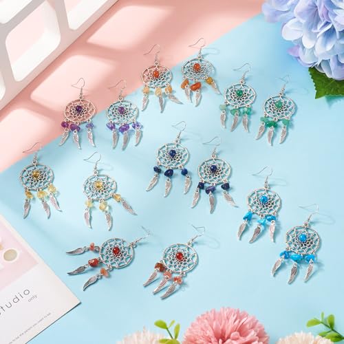 Droomcatcher oorbellen antieke Suncatcher Dangle Charms met natuurlijke stenen Chips Legering Wing hangers voor DIY gehaakte oorbellen Bohemia Cowgirl oorbellen, Steen 5