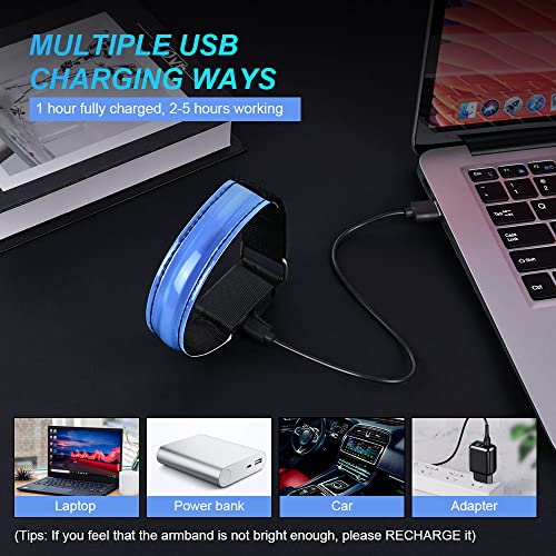 Oplaadbare LED Armband, Reflectieve LED licht armband met USB, LED armbanden, Lichte band, Veiligheidslicht, Unisex voor hardlopen avond, Jogging en Outdoor Sporten 5