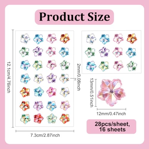448 stuks edelstenen stickers, 16 vellen 3D acryl edelsteen stickers bloem strass stickers glanzende zelfklevende stok op steentjes voor album scrapbooking nuttigen make-up versieringen