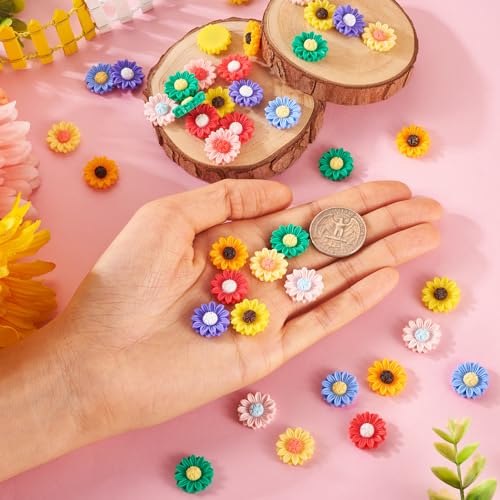 54 st. Hars Zonnebloem Flatback Cabochons Daisy Bloem kralen Geen Hole Bloemen Decoraties voor DIY Crafts Scrapbooking Haarspelden sieraden maken 5