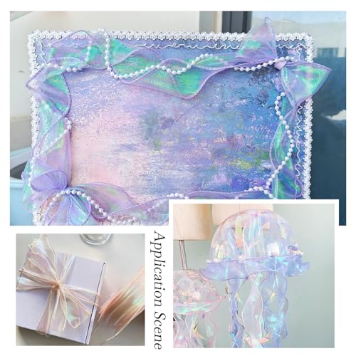 10m Iridescent Sheer Organza Ribbon Pastel Schitterende Iridescent Chiffon Libbons voor Bouquet Wrapping Hair Bows Kralen Decoratie, Violet 4