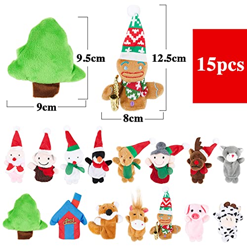 15 stuks Kerstmis Vinger Poppen, Hand Poppen, Snowman, Gemberbrood Speelgoed, pluche dieren, Kleine Gift voor Kerstmis, Verjaardag, Party
