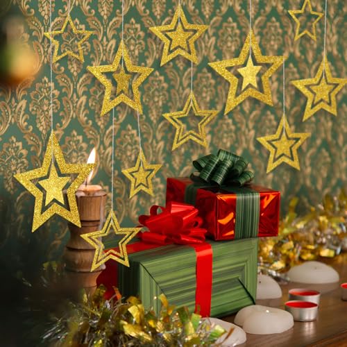 14 st Gold Glitter Star Paper Garland Sparkling Bunting Banner Hang Decoratie Twinkle Party Streamer Kit voor Kerstmis verjaardag bruiloft achtergrond 3