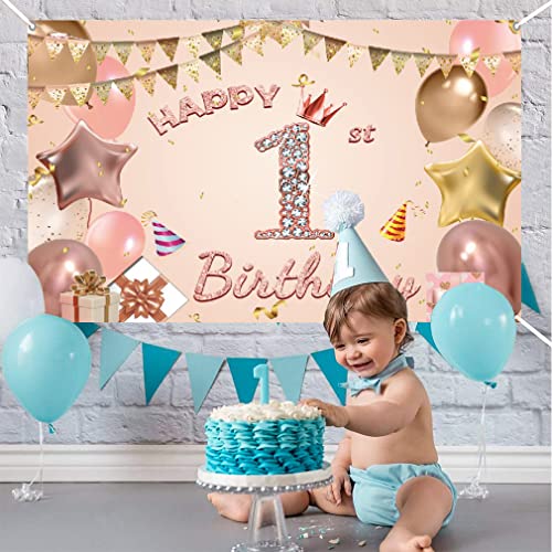 1e verjaardag meisje decoratie, banner 1e verjaardag roos goud, 1e verjaardag bord, verjaardag decoratie 1e verjaardag achtergrond banner voor meisjes 3