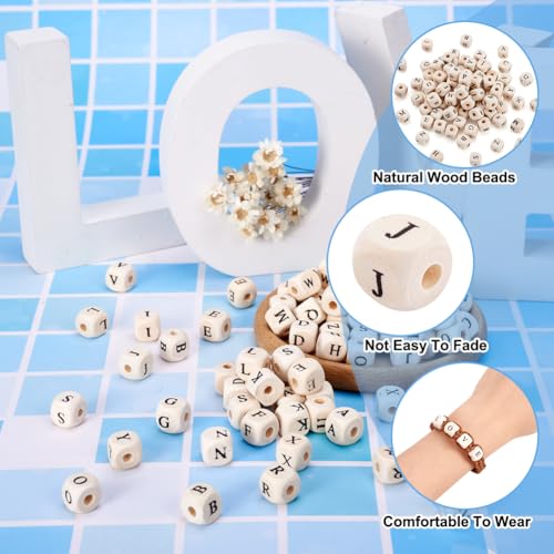100 st. Natuurlijke houten brief kralen 10mm grote gat kubus spacer kralen houten alfabet kralen voor DIY ketting oorbellen armbanden Sleutelkettingen Sieraden maken 5