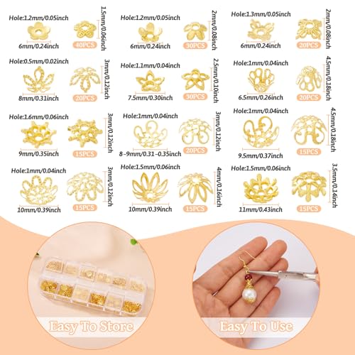 255 st Bloem kralen caps gouden bloemen spacer kralen 6-11mm lente plant metalen kralen kap voor sieraden ketting armband oorbellen DIY Vrouwen Craft Keychain 5