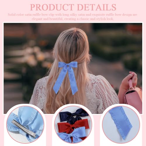 4 st. Ruffled Ribbon Bows voor Hair Clips met lange zijde Satijn Solide kleur Satijn Ruched Bow Clip Cute Ribbon Eenvoudige Hair Attachment Accessoires voor Hair Styling Vrouwen 4