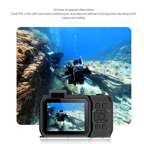 4K Onderwater Camera, 18x Optische Zoom Digitale Camera Auto Focus met 2,88 Inch 1,44 Inch Dubbele Scherm, 65MP 33FT Waterdichte Camera Ondersteuning 128GB kaart voor Snorkelen 4